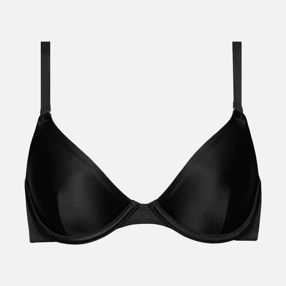 The Plunge black satin bra, size 32F
